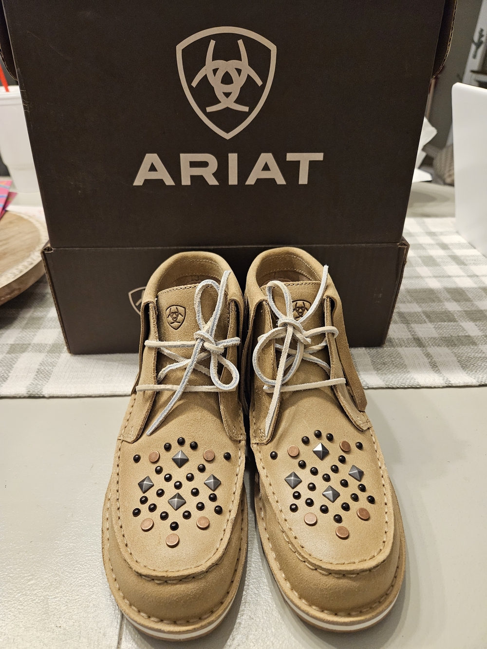 Ariat Tan Lace-Up Women's Studded Cruiser Chukka Boots